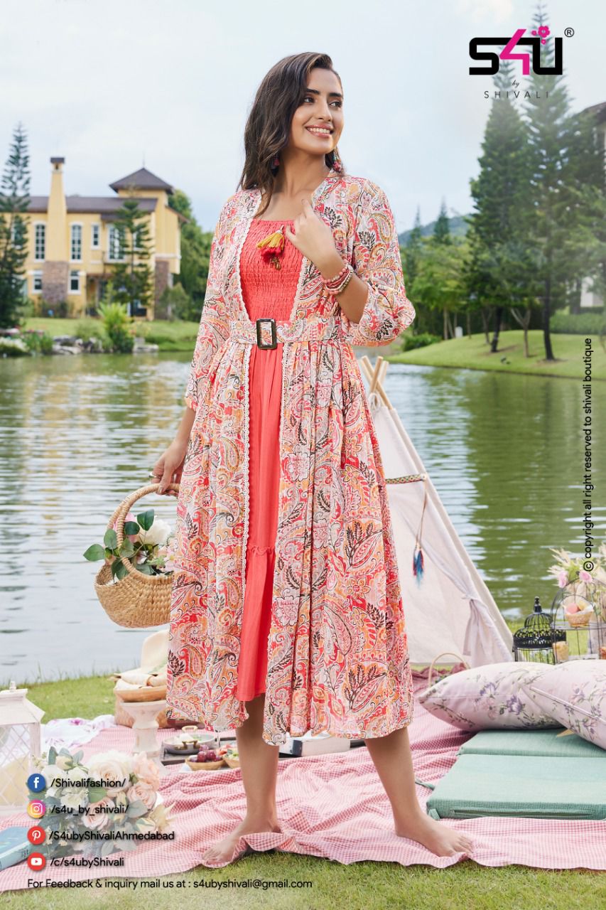 S4u Hello Jackets 8 Heavy Georgette Wholesale Stylish Kurti
